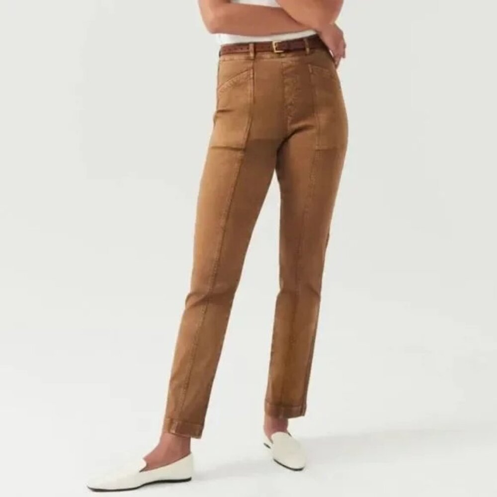 Spanx Mid Rise Stretch Twill Straight Leg Pant Size M Dark Khaki